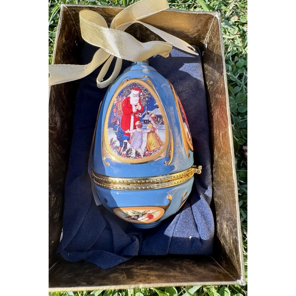 Valerie Parr Hill Blue Santa Musical Porcelain Egg Bauble Ornament With Box